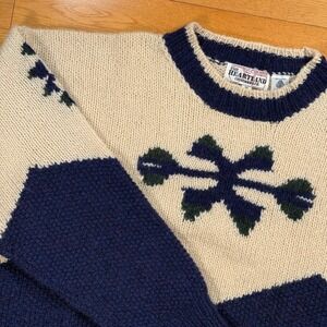 The Heartland Company Ltd Mens Handknit 100% Wool Nordic Sweater Cream Navy